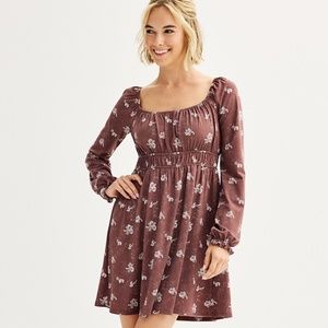 Juniors' SO Cinch Waist Skater Short Length Dress- Mauve Cream Floral (#59)